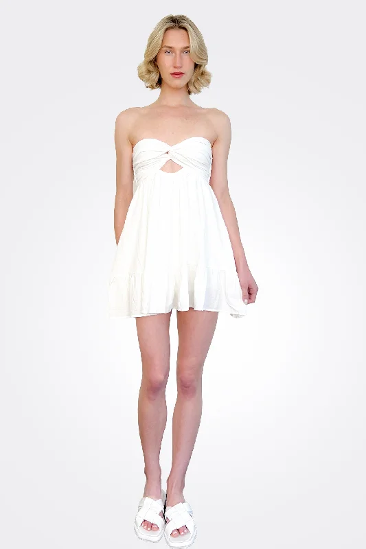 Women's Effortless Casual Outfit Strapless Mini Dress - White