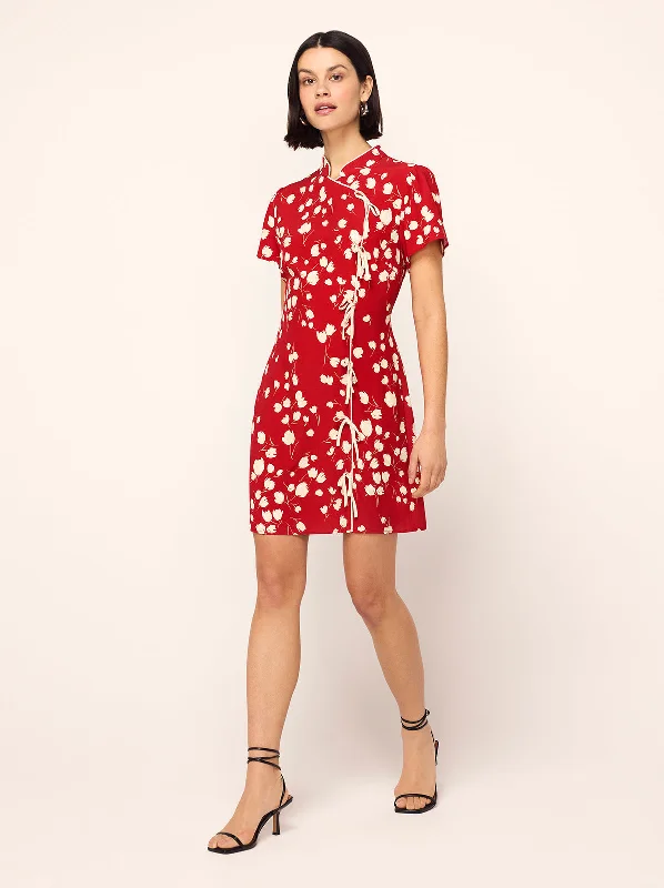 Women's Office Clothing Harlow Red Scattered Tulip Print Mini Dress