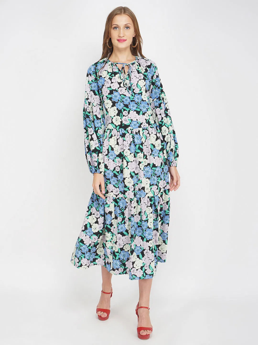 Women's Clothing Apparel British Florals Blue Women's Layered Maxi Dress