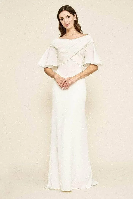 Women's Cozy Outfit For Lounging Tadashi Shoji - ALG19141LBR Short Bell Sleeve Off-shoulder Long Gown - 1 pc Ivory In Size 12 Available