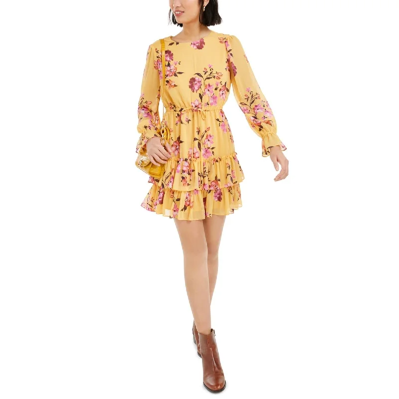 Women's Elegant Evening Attire Bar III Womens Floral Ruffled Mini Dress