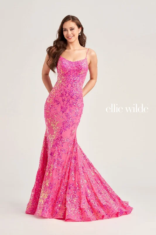 Women's Clothing Outfit Set Ellie Wilde EW35015 Long Beaded Formal Prom Gown