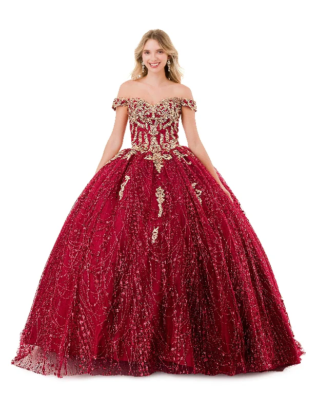 Women's Stylish Vacation Attire Trevi Collection L2753T - Off Shoulder Beaded Applique Ballgown