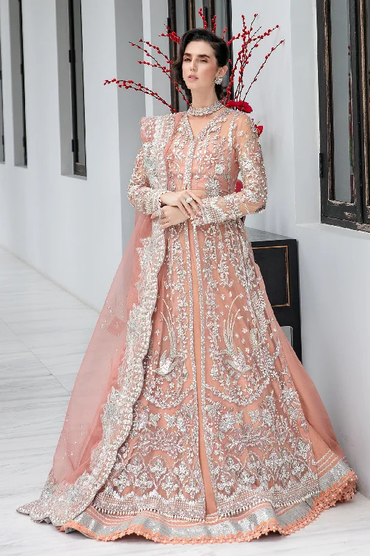 Elegant Clothing For Women Luxury Pakistani Wedding Wear Embroidered Peach Pink Pishwas Frock