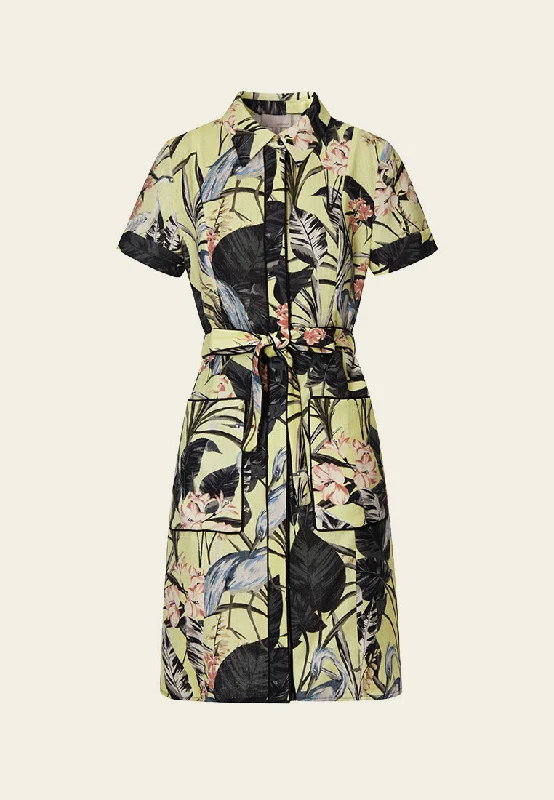 Women's Seasonal Clothing Yellow Floral Print Collar Dress