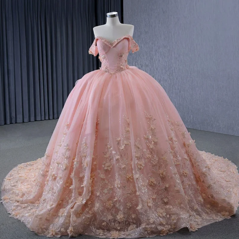 Women's Seasonal Attire Gorgeous Blush Handmade Beading Wedding Dress Quinceanera Gown