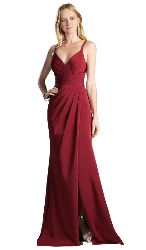 Women's Transitional Apparel Cinderella Divine - Draped Wrap Bodice High Slit Gown KC1850  - 1 pc Tea Rose in Size 4 Available