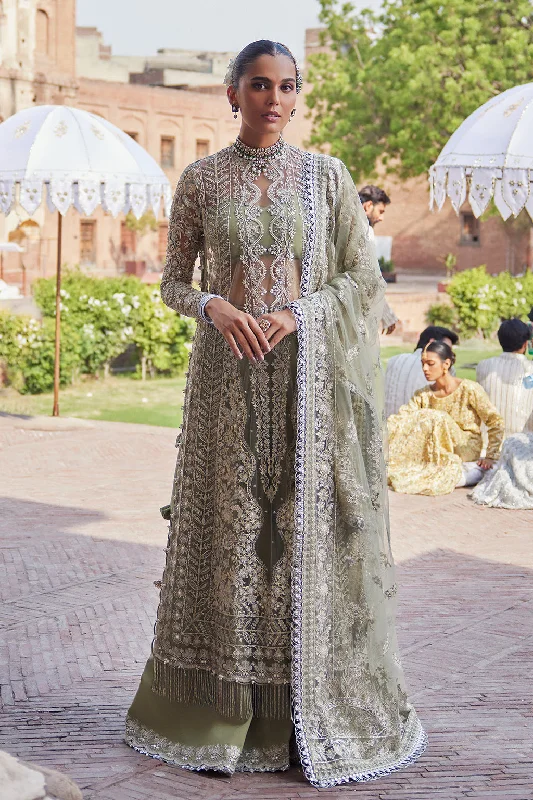 Women's Elegant Clothes Mint Green Embroidered Pakistani Wedding Dress in Gown Gharara Style