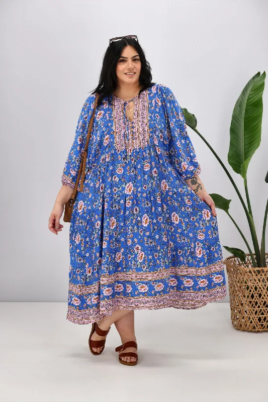 Modern Women's Clothes Boho Australia Margot Dress Blue Pink Floral