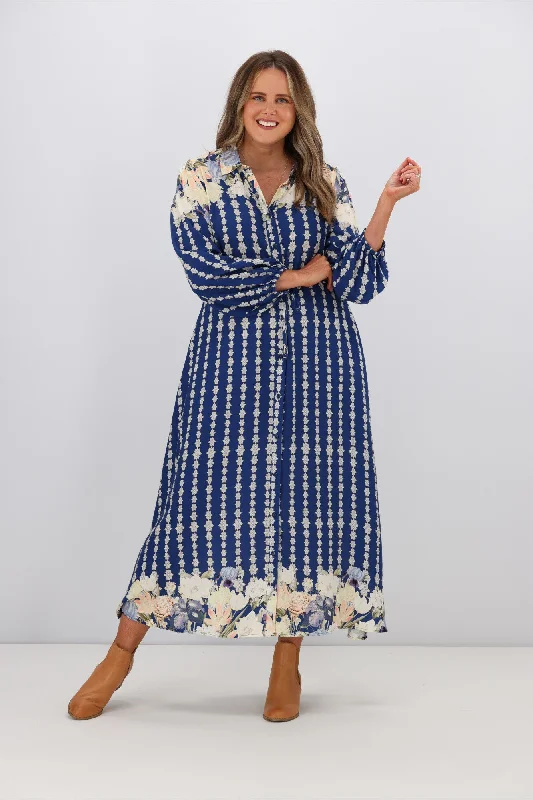 Women's Layered Outfit Boho Australia Monica Dress Navy Floral