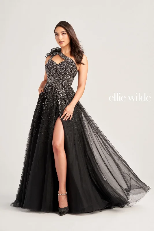 Women's Stylish Vacation Attire Ellie Wilde EW35086 Long Ball Gown Beaded Prom Dress