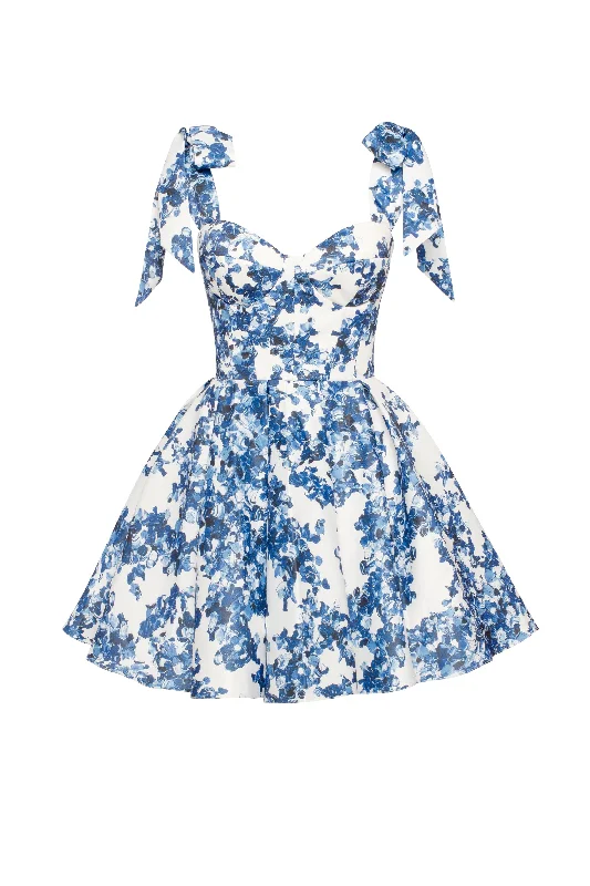 Women's Travel Attire Marvelous blue hydrangea mini dress on straps, Garden of Eden