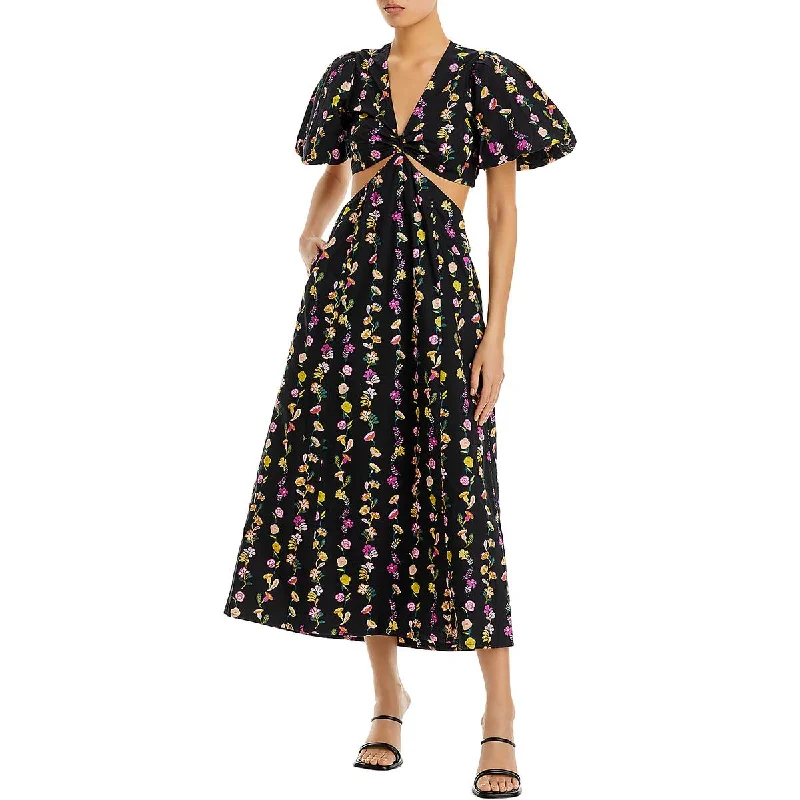 Women's Chic Outerwear Attire Banjanan Womens Mariana Floral Print Cut-Out Fit & Flare Dress