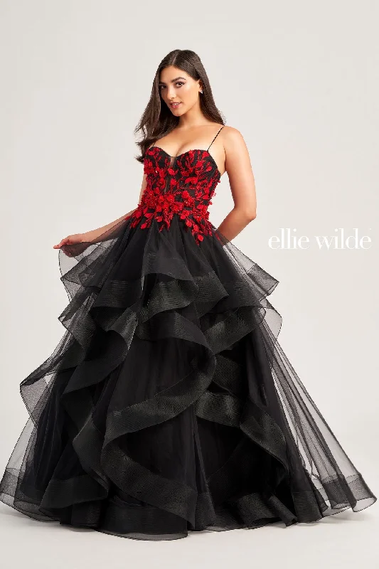 Women's Festive Attire Ellie Wilde EW35070 Long Ball Gown Beaded Applique Prom Dress