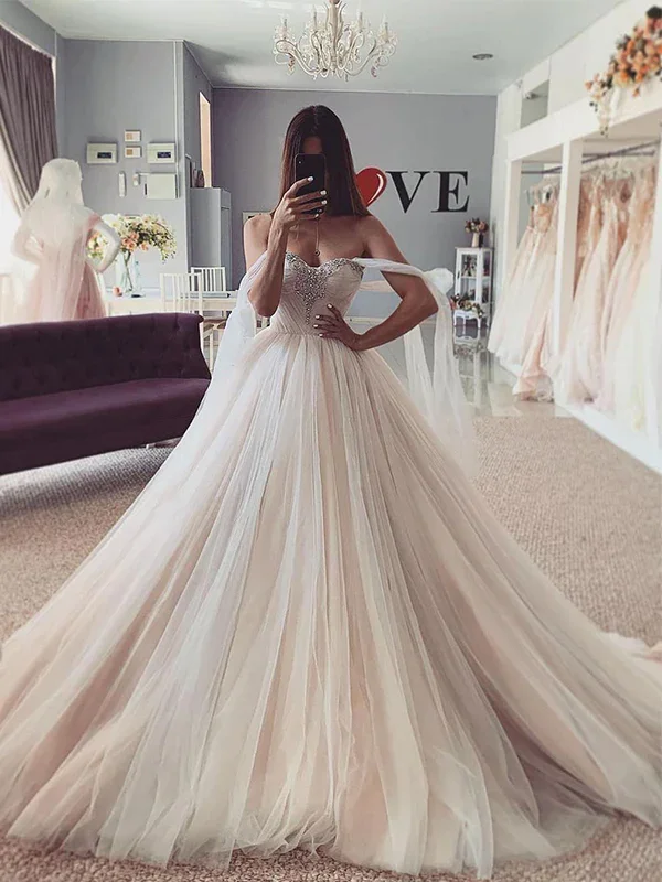 Tailored Clothing For Women Ball Gown Sweetheart Tulle Beading Sleeveless Court Train Wedding Dresses gh1115