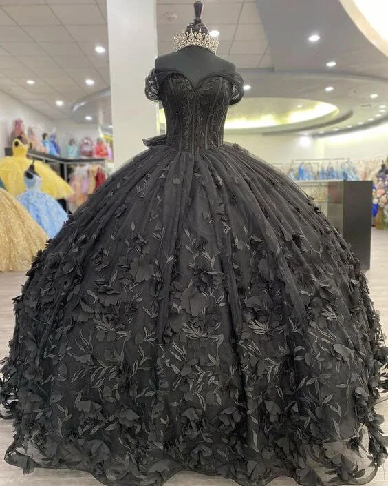 Women's Activewear Garments Ball Gown 2025 Black Quinceañera Dress Off the Shoulder Wedding Dress Gothic