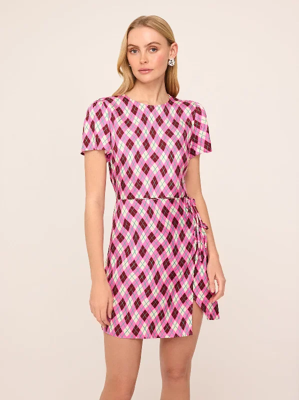 Trendy Athleisure Clothing For Women Riley Pink Argyle Print Mini Dress