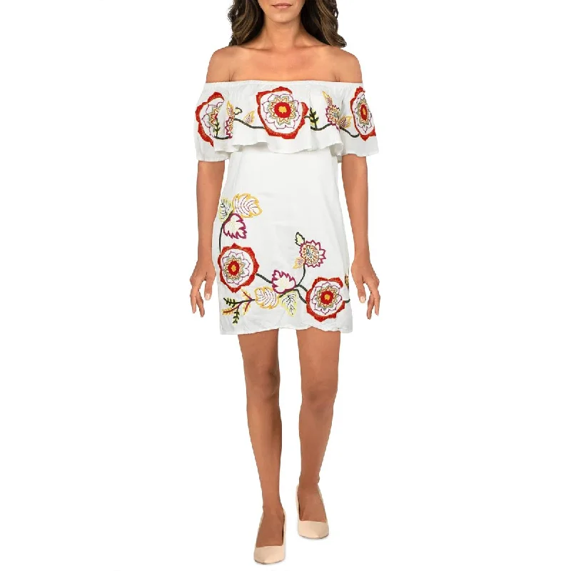 Women's Trendy Clothing Red Carter Adelaide Women's Floral Embroidered Off The Shoulder Mini Sundress