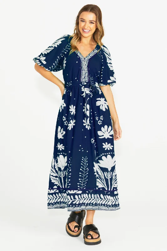 Women's Holiday Attire Sass Lyndel Dress Navy Floral