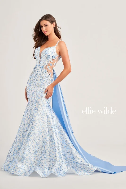 Women's Evening Wear Outfit Ellie Wilde EW35033 Long Formal Mermaid Overskirt Prom Gown