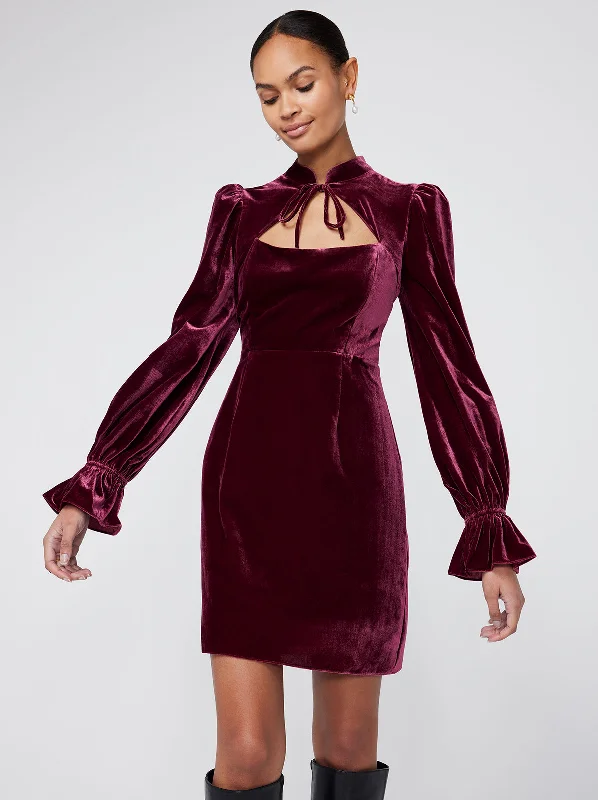 Luxury Women's Clothing Valentina Burgundy Velvet Mini Dress