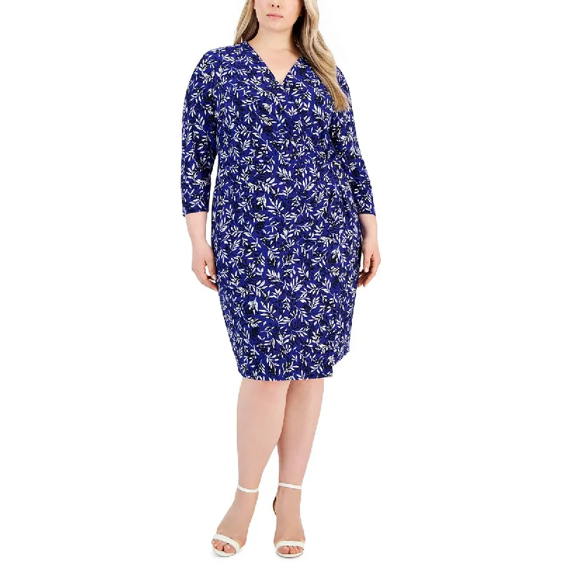 Women's Sporty Chic Clothes Kasper Womens Plus Floral Print Surplice Wrap Dress