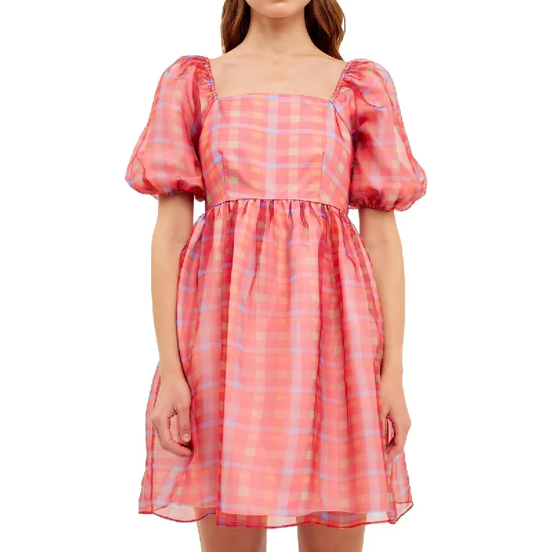 Women's Trendy Casual Clothes Endless Rose Womens Checkered Chiffon Mini Dress