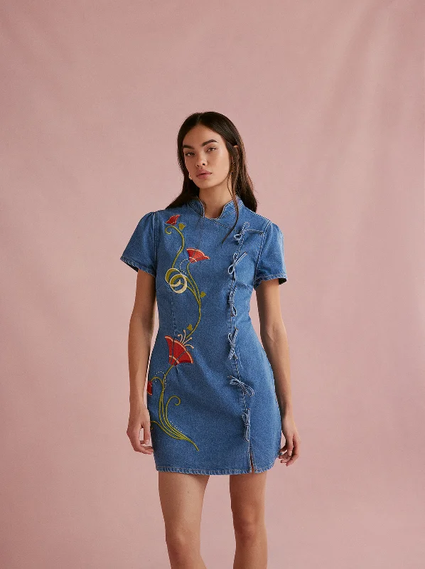 Women's Clothing For Holiday Travel Harlow Embroidered Denim Mini Dress