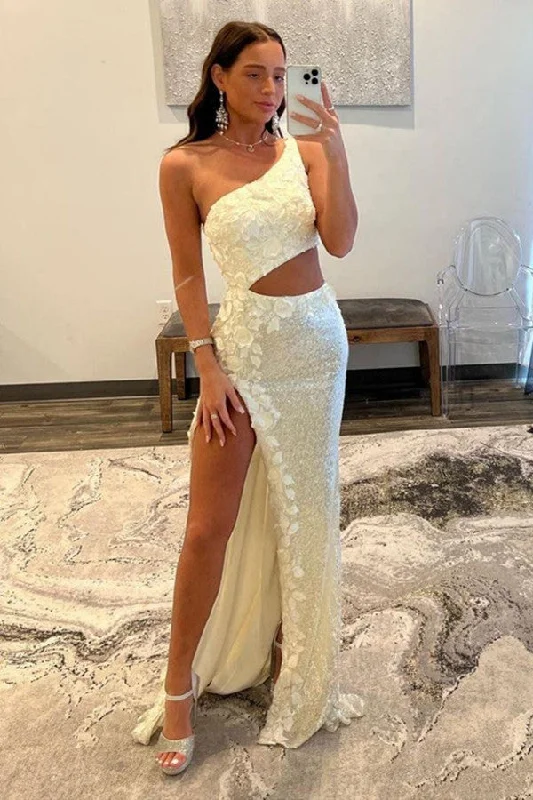 Women's Elegant Evening Outfit One Shoulder Newest 2024 Long Prom Dresses, Lace Party Dresses, Sequins Wedding Dresses