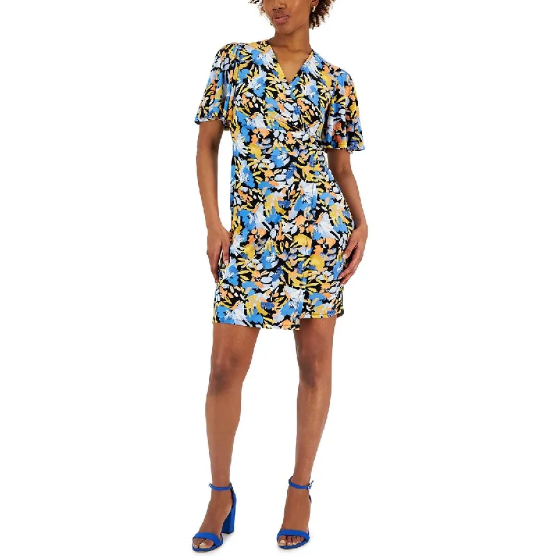 Classic Women's Apparel Kasper Womens Petites Floral Print Jersey Wrap Dress