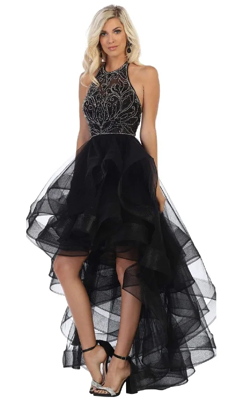 Affordable Luxury Women's Garments May Queen - RQ7717 Jeweled Illusion Halter High Low Gown