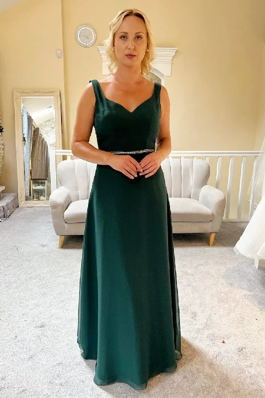 Formal Attire For Women Hunter Green Chiffon V-Neck Backless Wedding Guest Dress