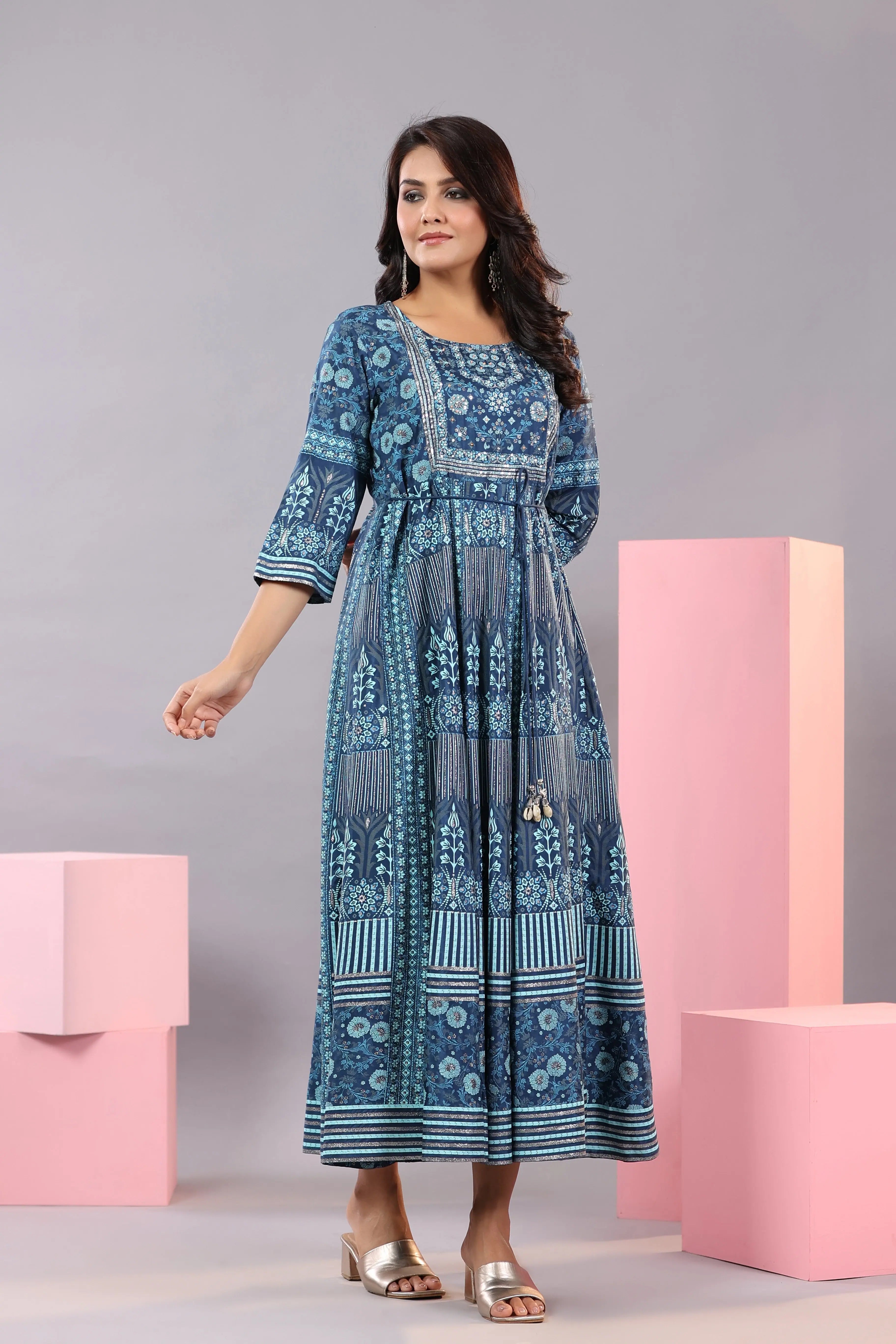 Women's Clothing Apparel Sets Juniper Women Blue Shantoon Floral Printed Maxi Dress