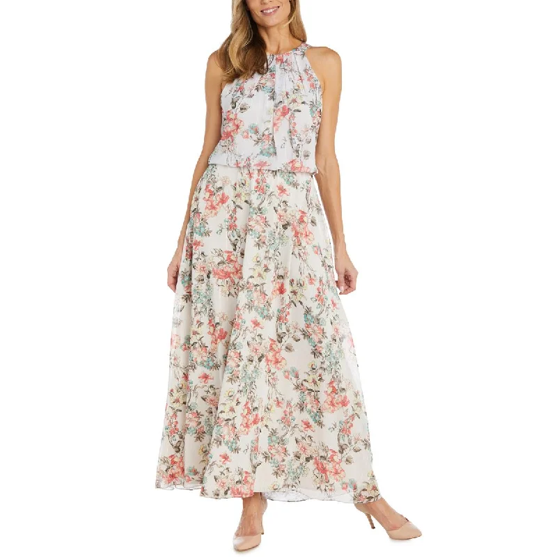 Women's Occasion Wear Clothes R&M Richards Womens Floral Print Maxi Halter Dress