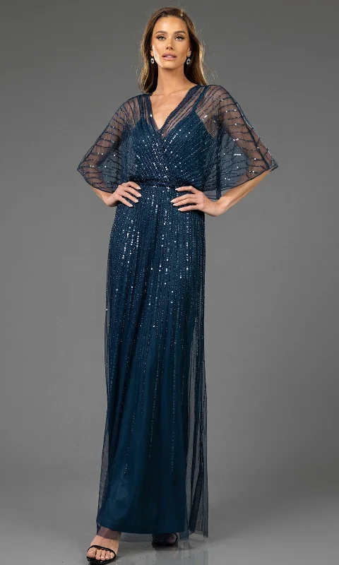 Women's High-Fashion Outfit Terani Couture 251M4613 - V-Neck Sequin Evening Gown