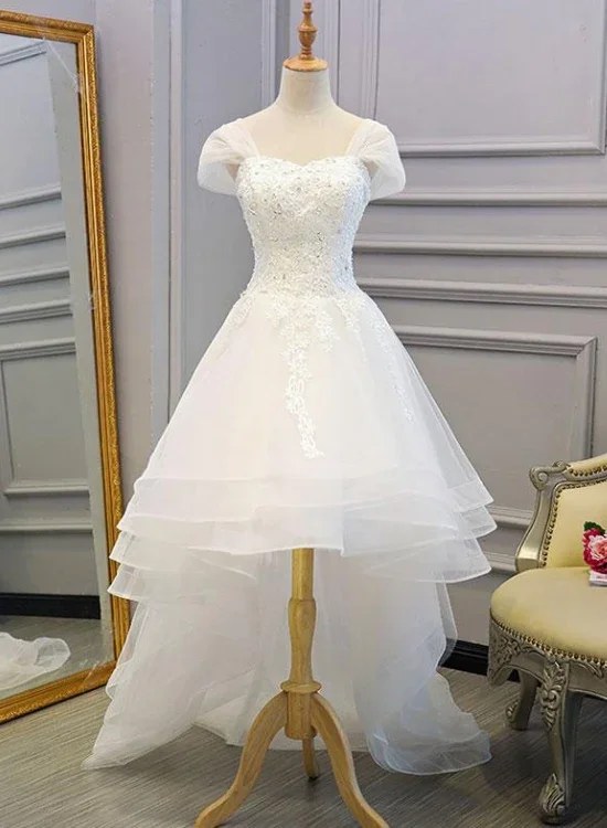 Women's Outfit Beautiful Cap Sleeves High Low Layers Tulle Wedding Dress, Simple Prom Dress gh514