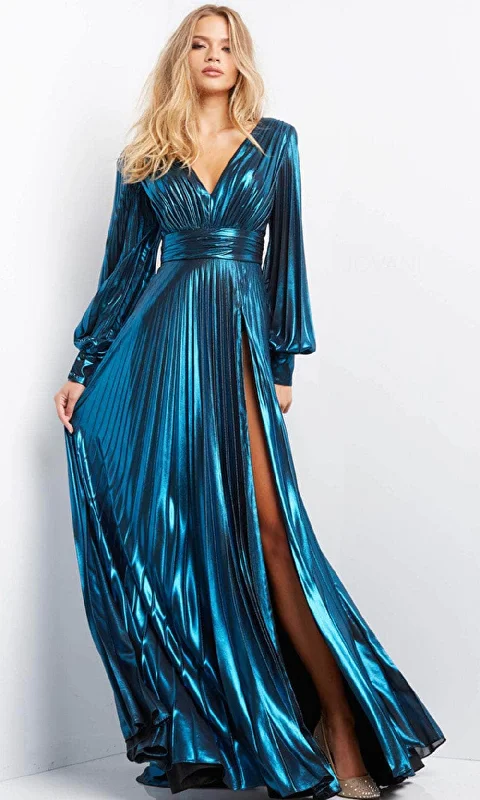 Comfortable Women's Clothing Jovani 06221SC - Metallic Long Sleeve Evening Gown