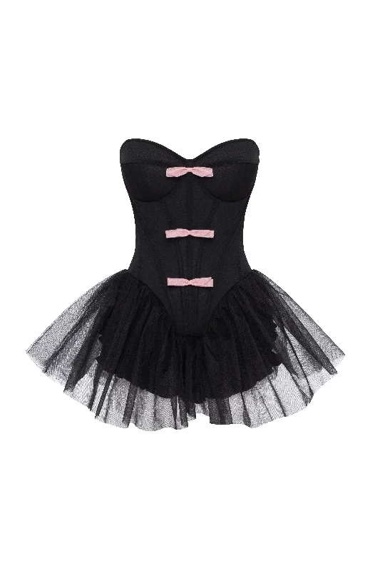 Casual Garments For Women Tutu black mini dress with cute pink bows