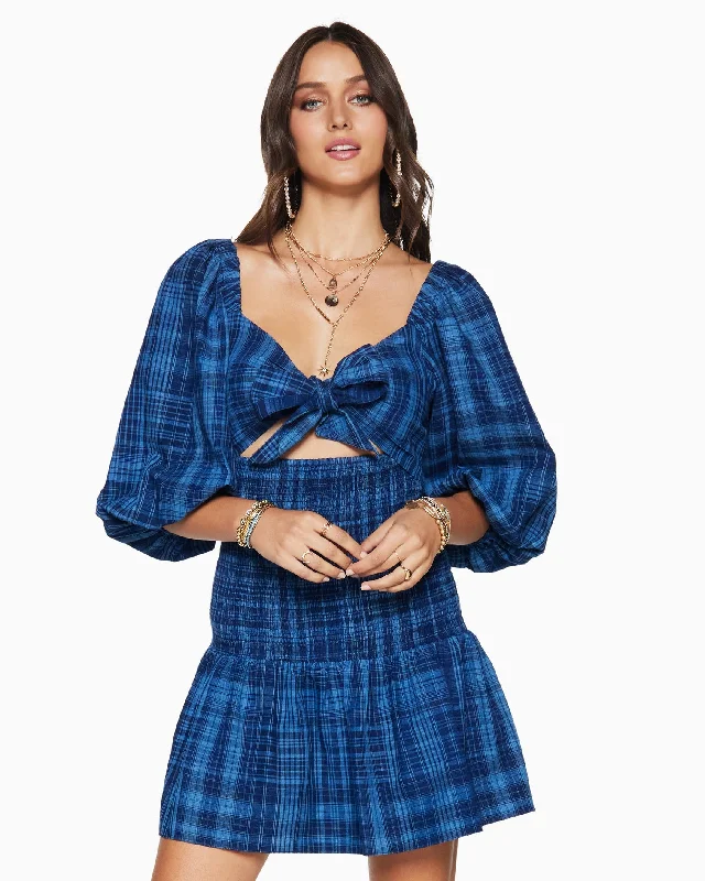 Women's Comfortable Clothes For Weekends Caroline Tie Front Mini Dress - Indigo