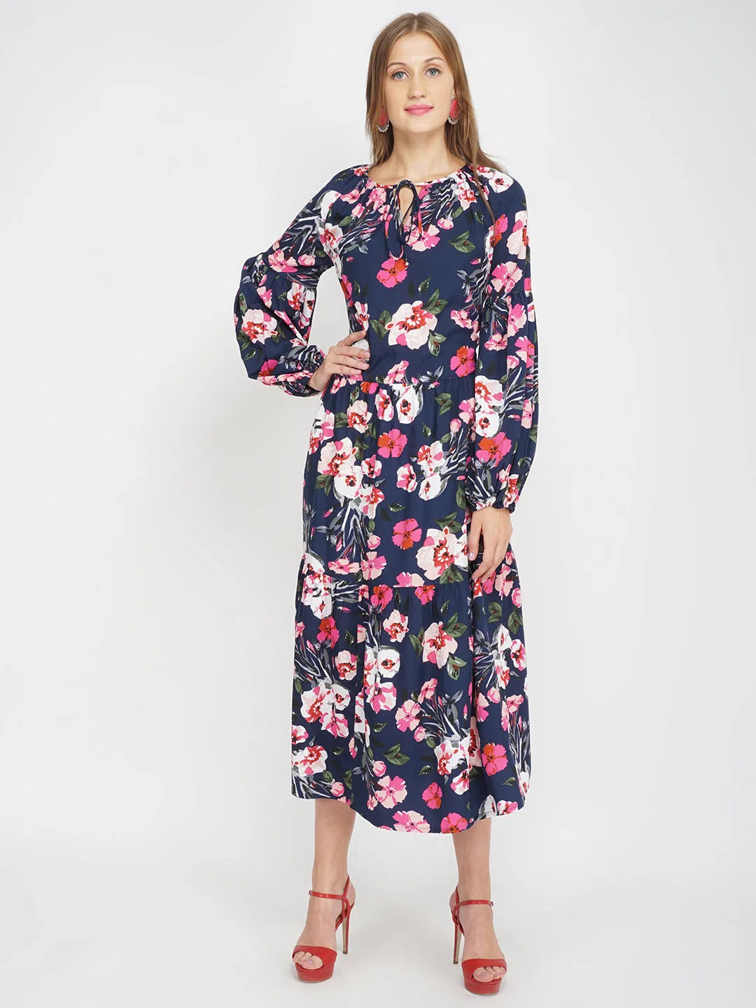 Women's Casual Wear Clothes Fresh Florals Navy Women's Layered Maxi Dress