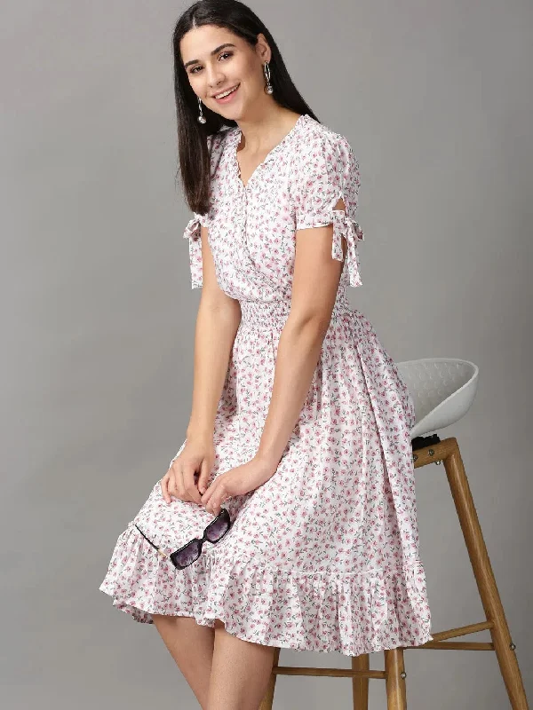 Casual Garments For Women Women's Pink Floral Fit and Flare Dress-KG-4099-Pink