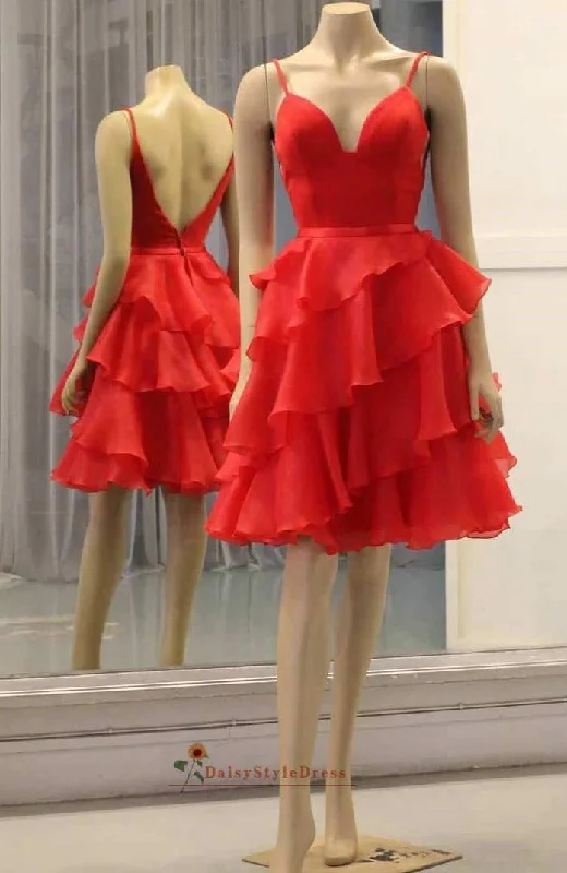 Formal Garments For Women Tiered Skirt Red Wedding Guest Dress