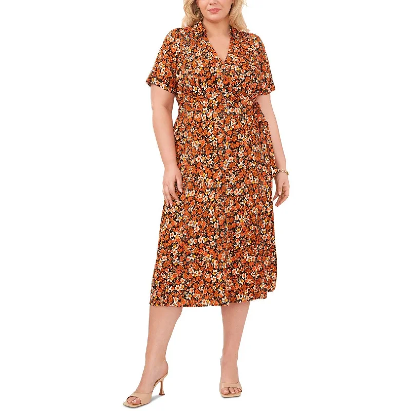 Women's Comfortable Clothes For Weekends MSK Womens Plus Floral Print Rayon Wrap Dress