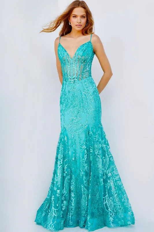 Women's Occasion Wear Clothing Jovani 22388 Long Spaghetti Strap Lace Mermaid Prom Gown