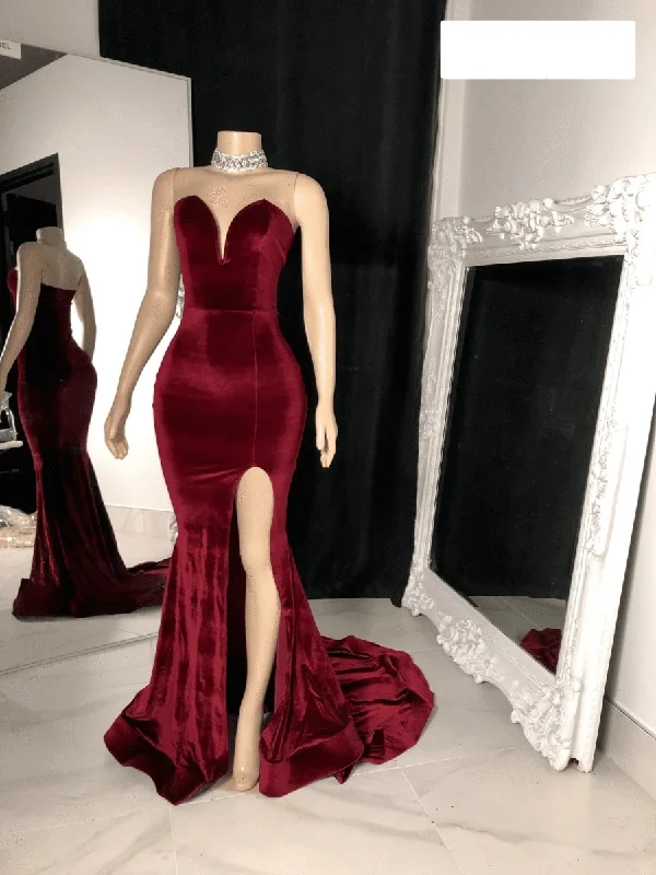 Women's Activewear Apparel Sexy Burgundy Velvet Wedding Guest Dress V neck Mermaid Prom Dresses