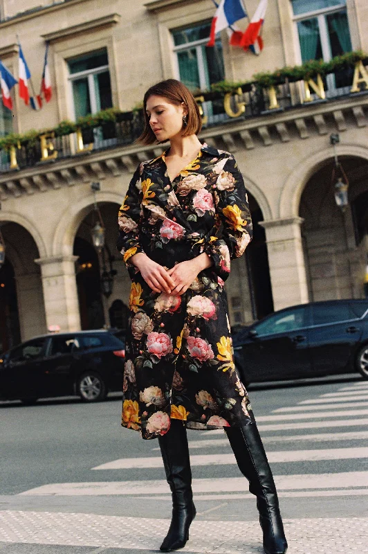 Women's Chic Outerwear Outfit Adorne Vienna Floral Wrap Midi Dress Floral