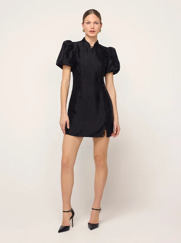 Women's Vintage-Inspired Clothing Philippa Black Moire Mini Dress