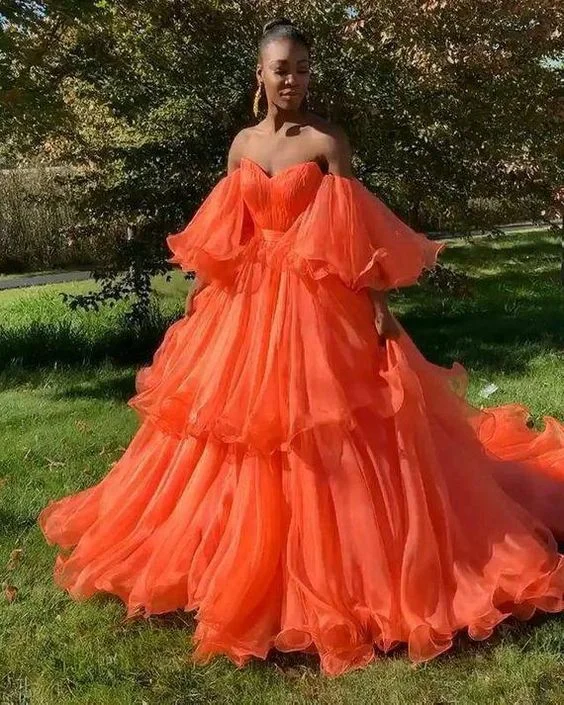 Women's Clothing For Casual Outings Orange organza ball wedding dress,African prom ball dresses gh1969