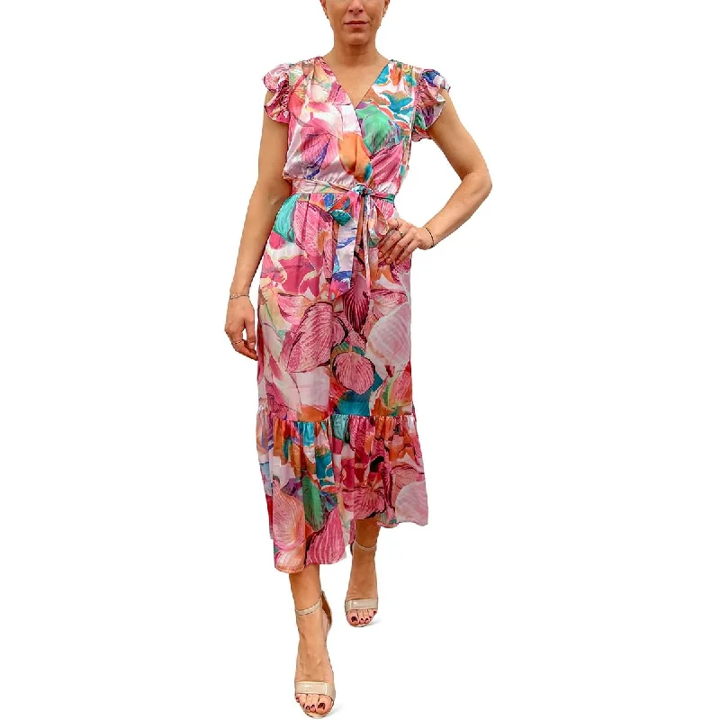 Women's Occasion Wear Apparel Sam Edelman Womens Floral Faux Wrap Midi Dress