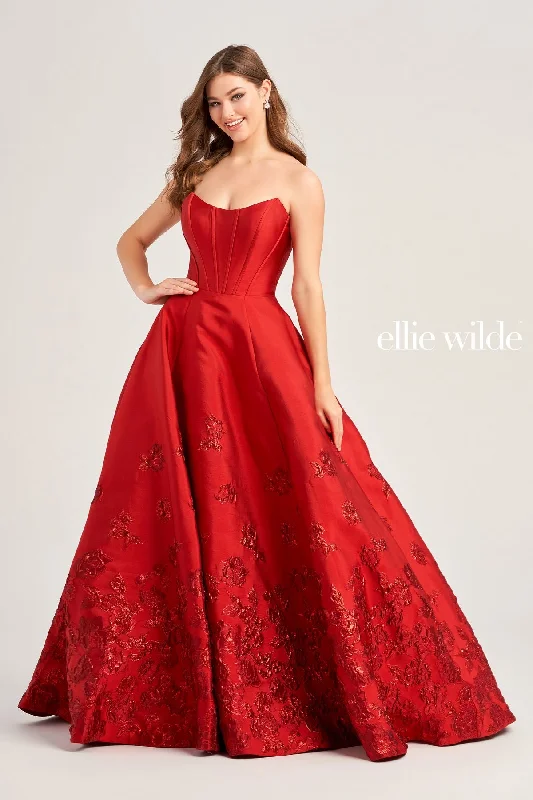 Women's Holiday Attire Ellie Wilde EW35073 Prom Long Pocket Ball Gown